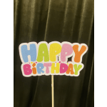 Colorful "Happy Birthday" sign on a stick