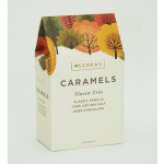 Box of McCrea's caramel trio with autumn tree graphics