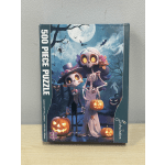 Halloween-themed 500-piece puzzle box with cartoon skeletons and jack-o'-lanterns