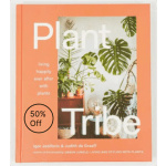 Orange book cover with large white text and tropical plant photos