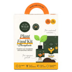Plant food kit box with orange handle and houseplant graphics