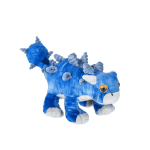 Blue plush dinosaur toy with gray spikes and white paws