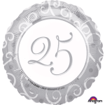 Silver round balloon with the number 25
