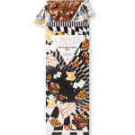 Chocolate bar in a black-and-white patterned wrapper