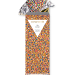 Box of rainbow dot candy with a torn-open top