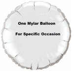 White mylar balloon with printed text