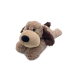 Plush dog toy with tan and brown fur