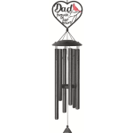 Heart-shaped memorial wind chime with a "Dad forever in our hearts" topper