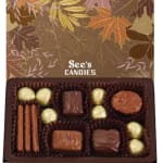 Box of assorted chocolates with autumn leaf packaging