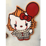 HELLO KITTY DRESSES AS THE IT CLOWN (PAPER CUT ABOUT 5 INCHES TALL)