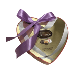 Heart-shaped Ferrero Rocher chocolate box with a purple ribbon bow