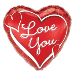 Red heart-shaped balloon with "Love You" text