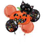 Halloween balloon bouquet with pumpkin and black cat balloons