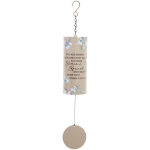 Hanging memorial wind chime with a printed sympathy message