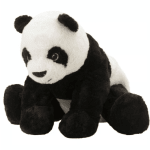 Plush black and white panda bear toy in a crawling position