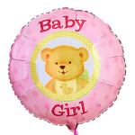Pink baby girl balloon with a teddy bear illustration