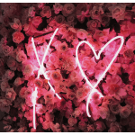Pink rose wall with a neon heart sign