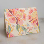 Floral thank-you card with pink blossoms and colorful leaves