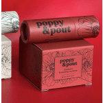 Poppy & Pout cinnamon lip scrub tube and box on a red background