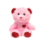 Pink teddy bear with red heart accents