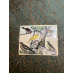 Card with illustrated birds perched on a tree branch