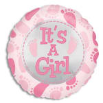 Pink balloon with footprints and the words It's A Girl