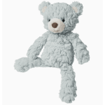 Light blue plush teddy bear with a white snout on a white background