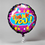 Round foil balloon with "Thank You!" text and star graphics