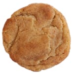 A single cinnamon-sugar cookie on a white background