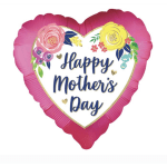 Heart-shaped pink balloon with flowers and "Happy Mother's Day" text