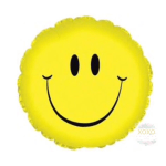 Yellow smiley-face balloon on a white background