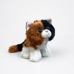 Plush calico cat toy on a white background