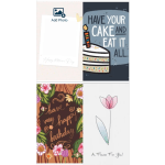 Four floral-themed greeting card designs with birthday and cake messages.