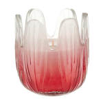 Pink and clear glass candle holder with a single wick