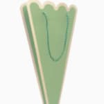 Green scalloped paper bouquet sleeve with teal cord handles