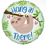 Round balloon with a smiling sloth and the words "Hang in There!"