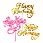 Set of gold and pink birthday and Mother's Day cake toppers