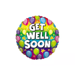 Round multicolored balloon with "GET WELL SOON" text
