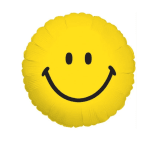 Yellow smiley face balloon on a white background