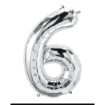Silver foil balloon shaped like the number 6