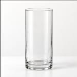 Clear cylindrical glass vase on a white background