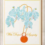 Sympathy card with blue orchids and the words "With Deepest Sympathy"