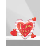 Heart-shaped balloon with "I Love You!" text and small red heart balloons