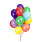 Cluster of colorful balloons tied together on strings