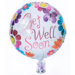 Round balloon with flowers and the words "Get Well Soon"