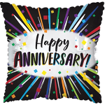 Black anniversary balloon with colorful confetti and text