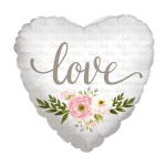 Heart-shaped balloon with the word love and floral accents