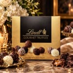 Box of Lindt gourmet truffles with assorted chocolates on a table