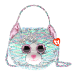 Sequin cat-shaped purse with braided strap and pink ears