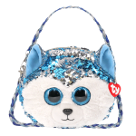 Blue and silver sequined teddy bear purse with braided handle